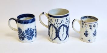 Three British pearlware cabbage-leaf moulded mugs, circa 1800, possibly Thomas Wolfe or Cambrian