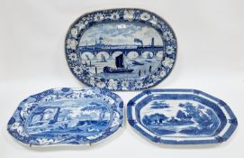 Three Staffordshire pearlware serving-dishes, early 19th century, comprising: an oblong dish printed