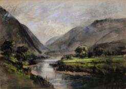 Y Aubrey R. Phillips RWA (British 1920 - 2005) Pastel on paper Mountainous river landscape, signed