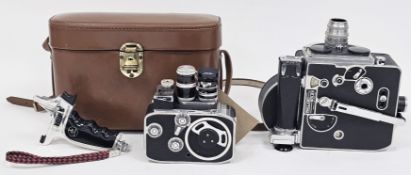 Paillard Bolex H16 16mm cine camera, the trifocal viewfinder stamped H16-F25, 22cm high, with an