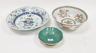 Chinese porcelain Doucai dish, 20th century, with apochryphal six-character Chenghua mark, decorated