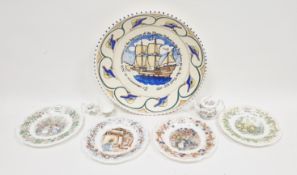 Honiton Pottery commemorative Pilgrim Father's dish, painted marks, painter's P.H. mark, decorated