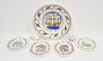 Honiton Pottery commemorative Pilgrim Father's dish, painted marks, painter's P.H. mark, decorated