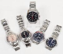 Three gent's Citizen Ecodrive wristwatches, two being WR100, the other WR200, together with two