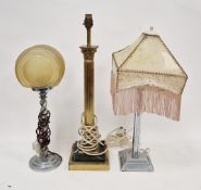 Art Deco chrome table lamp, on stepped base with a celluloid shade, 58cm high, together with a