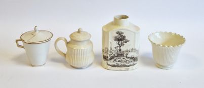Group of English creamware, comprising: an English creamware transfer-printed arched rectangular