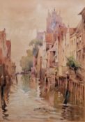 Sidney Baker (19/20th Century) Watercolour Continental town canal scene with buildings and church in