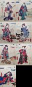 Utagawa Kunisada (Toyokuni III), seven coloured woodblock prints from the series 'Genji goshu yojo',