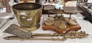 Large set of 19th-century parcel and letter postal scales, comprising brass balance scales with nine