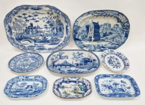 Collection of Staffordshire pearlware serving-dishes in sizes, early 19th century, including: a