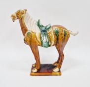 Modern Chinese Tang-style sancai glazed model of a standing horse, standing foursquare on a