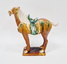 Modern Chinese Tang-style sancai glazed model of a standing horse, standing foursquare on a