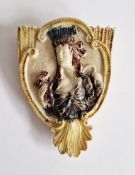 Bovey Tracey pottery wall pocket, circa 1775, moulded in high relief with an allegorical bust of