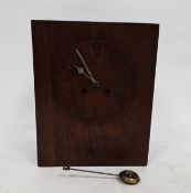 Early 20th-century oak mantel clock, of square form, the oak dial engraved with Roman numerals and