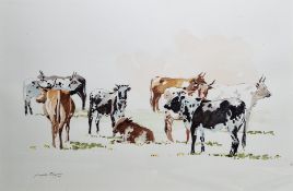 Marnitz Steyn (South African, 20th century) Watercolour drawing Study of cattle in a field, signed