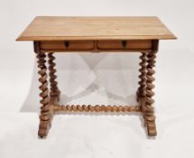Victorian pale oak library table in the manner of Pugin, the rectangular top with thumb moulded