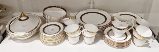 Royal Doulton bone china Harlow pattern part dinner service for eight, printed brown factory