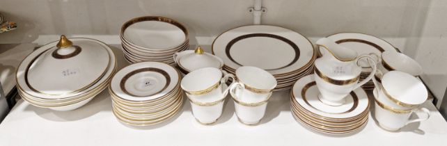 Royal Doulton bone china Harlow pattern part dinner service for eight, printed brown factory