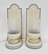 Pair of Sibyl Colefax & Fowler ' Ditchley ' cream and blue painted wall lights, 38cm high