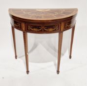 Edwardian Sheraton-style mahogany and satinwood inlaid demi-lune card table, the top with fan,