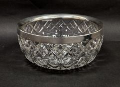 Silver-mounted cut glass bowl, the silver rim hallmarked Birmingham 1947, maker's marks for