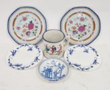 Pair of Chinese Export famille rose octagonal plates, 18th century, each painted with peony and