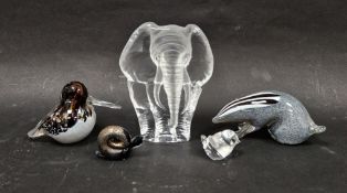 Collection of animal paperweights including a Langham Glasshouse cased model of a badger, a model of