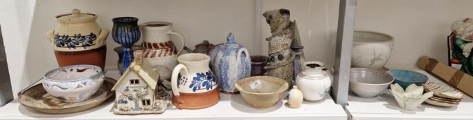 Collection of Studio pottery and other items, including: a Worcester (Locke & Co.) miniature ivory