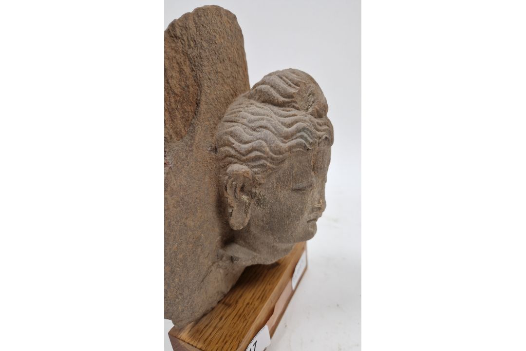 Carved stone Bodhisattva head fragment, possibly Gandhara region & 4th Century, the hair with - Image 10 of 11