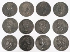 Set of twelve 19th-century Grand Tour bronze plaques from a series titled ' Twelve Caesars ',