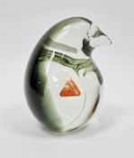 Murano glass model of a penguin, clear glass with graduating grey/green, retains original Ferro &