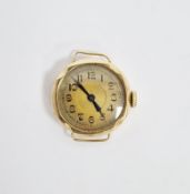 Early/mid 20th century French 18ct gold cased wristwatch, the circular gilt dial with Arabic hour