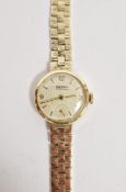 Mappin Precision 9ct gold wristwatch, circular champagne dial on integral bark strap, 24.1g total