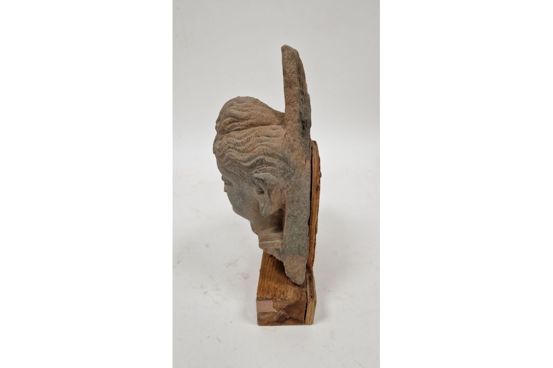 Carved stone Bodhisattva head fragment, possibly Gandhara region & 4th Century, the hair with - Image 3 of 11