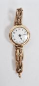 Early/mid 20th century 9ct gold cased wristwatch, the enamel dial with Arabic hour markers, case
