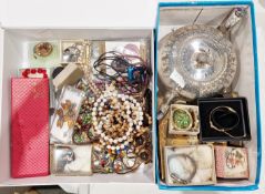 Collection of costume jewellery and other items including an amber and silver necklace, pendants