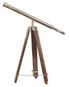 Brass adjustable library telescope, 97cm long mounted on a mahogany and brass mounted adjustable