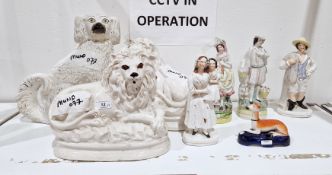 Collection of Staffordshire pottery figures and models of animals, late 19th century, including: a