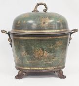 Toleware coal bucket and cover in the Regency manner, of oval tapering form having a green