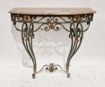 LOT WITHDRAWN Wrought iron console table, the marble top of bow-fronted form, the green patinated