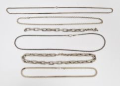 White metal belcher link chain stamped 925 together with three further white metal chains stamped