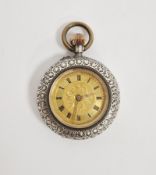 Continental white metal cased lady's fob watch, the gilt dial with Roman numeral hour markers,