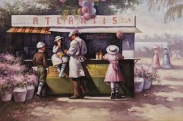 G. Girocco (20th Century) Oil on canvas Children buying ice cream at a stall, signed lower left,