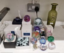 Group of Scottish paperweights including Caithness and Selkirk glass, some with boxes including
