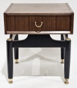 V Mid-century G-Plan ' Librenza ' tola and ebonised bedside table, the single drawer with loop
