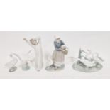 Group of Lladro figures and models of geese, printed blue factory marks, incised marks,