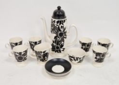 Cartlon Ware black and white sunflower pattern part coffee-service, printed yellow marks,