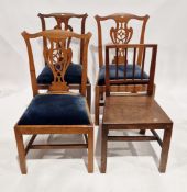 Set of six 19th century provincial oak dining chairs in the Chippendale style with pierced carved