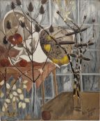 Helen Trevelyan (20th century) Oil on board Dried thistles, Honesty and other dried flowers in vases