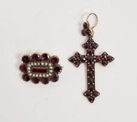 Gold-coloured metal and garnet set cross pendant and a Victorian gilt metal, garnet and pearl set
